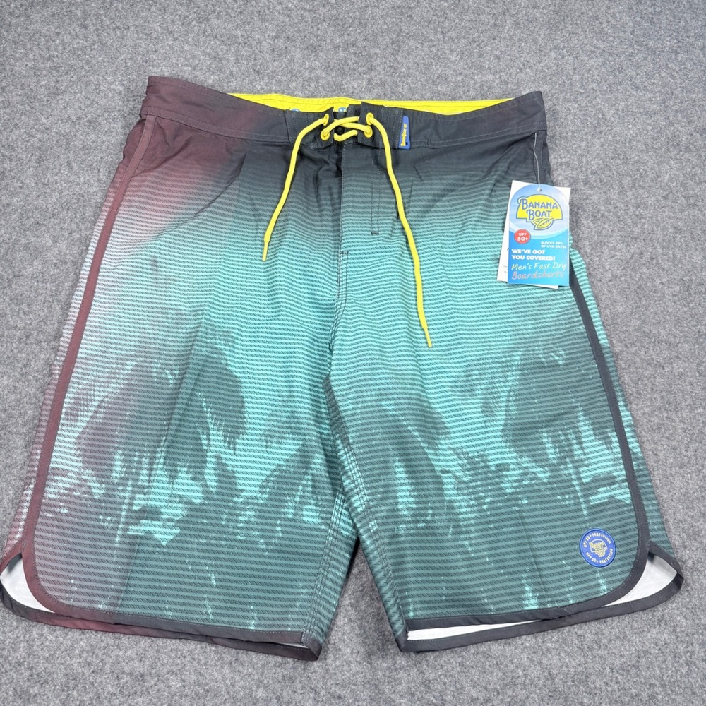 Banana Boat Mens Teal Ombre Palm Tree Boardshorts UPF 50+ Fast Dry XL BB-B147